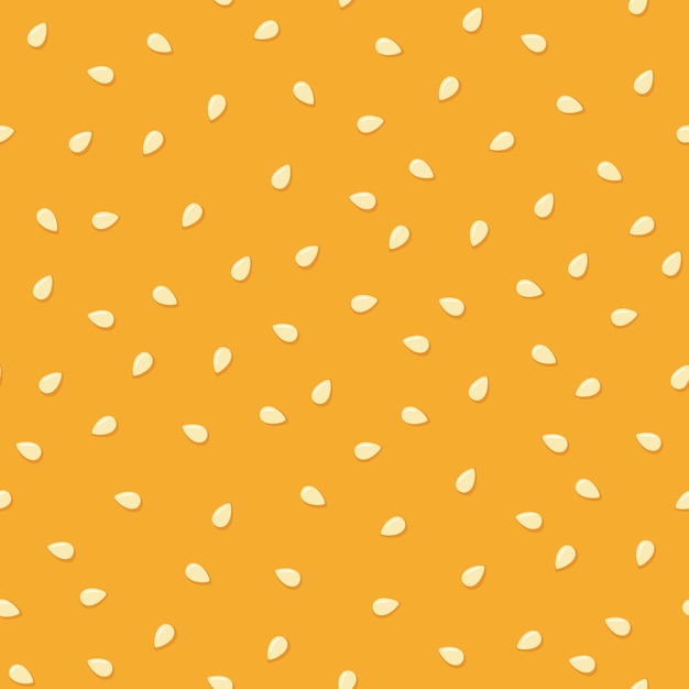 Vecteur graines de sésame blanches sur un petit pain. modèle sans couture. garnir le burger de graines de sésame. illustration vectorielle sur fond de couleur.