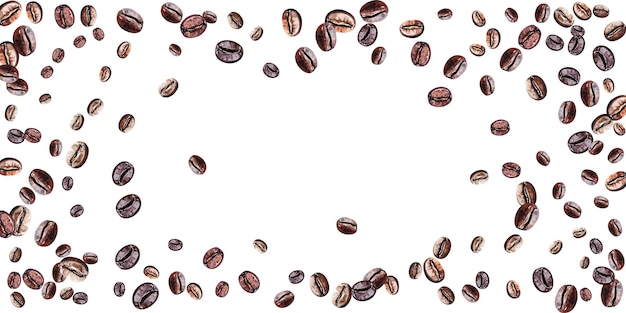 Des grains de café en chute isolés sur un fond blanc avec un chemin de coupe