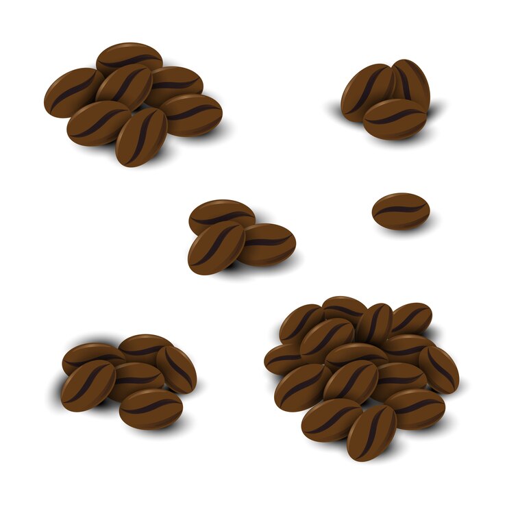 Grains de café isolés sur fond blanc