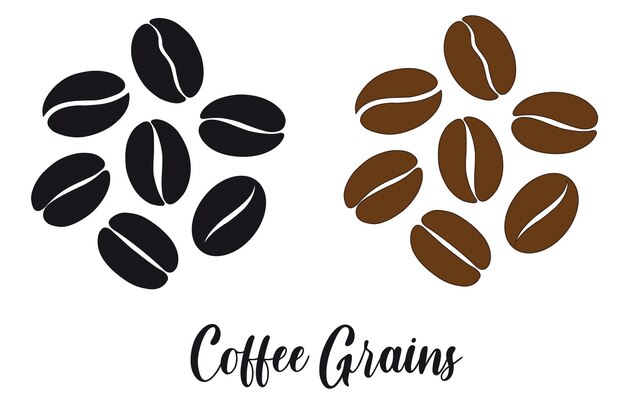 Vecteur grains de café noirs et bruns sur fond blanc