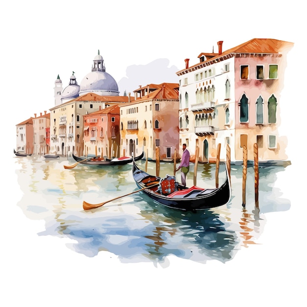 Vecteur le grand canal à venise paysage aquarelle conception d'illustration vectorielle