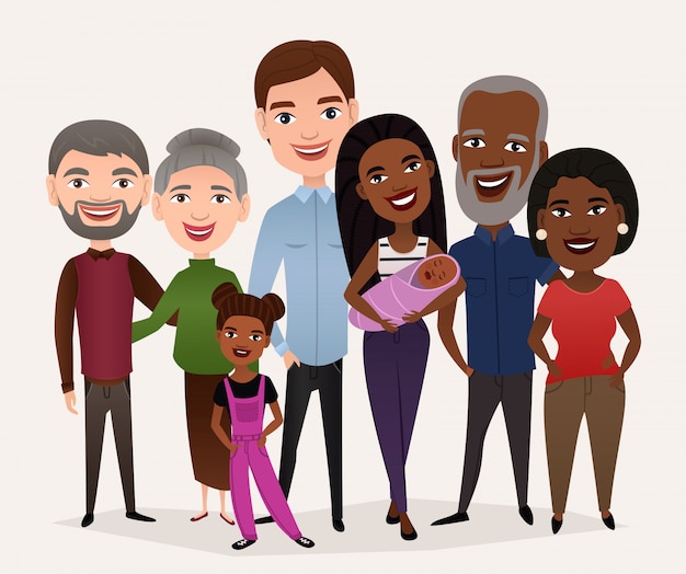 Grand Concept De Dessin Animé De Famille Heureuse | Vecteur Premium