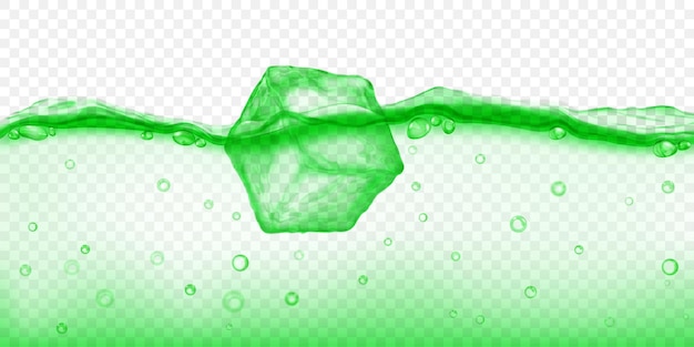 Grand cube de glace vert translucide flottant dans l'eau avec des bulles d'air isolées sur un fond transparent Transparence uniquement au format vectoriel