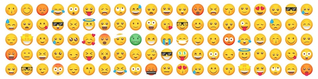 Grand ensemble de 100 icônes de sourire émoticône. Ensemble d'emoji de dessin animé.