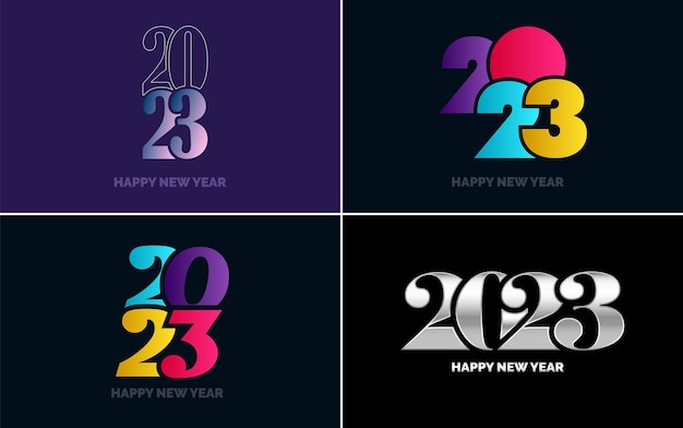 Grand ensemble 2023 Happy New Year logo noir texte design 20 23 modèle de conception de nombre Collection de symboles de 2023 Happy New Year Nouvel An Illustration vectorielle