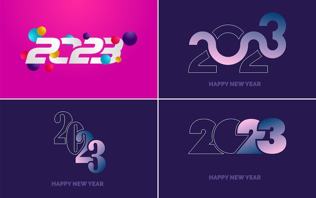 Grand ensemble 2023 Happy New Year logo noir texte design 20 23 modèle de conception de nombre Collection de symboles de 2023 Happy New Year Nouvel An Illustration vectorielle