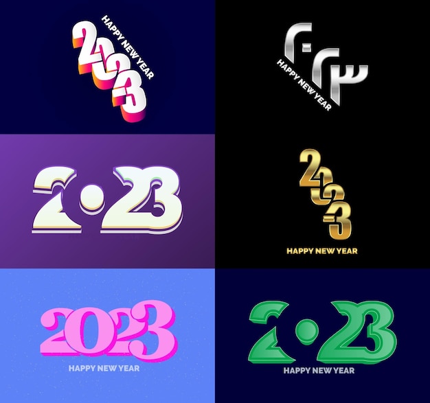 Grand ensemble de 2023 Happy New Year logo texte design 2023 modèle de conception de nombre Vector New Year Illustration