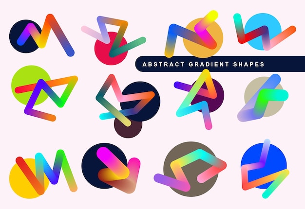 Grand ensemble abstrait de formes de gradient vectoriel coloré lignes spirales graphique avec des lignes ondulées dans l'arc-en-ciel