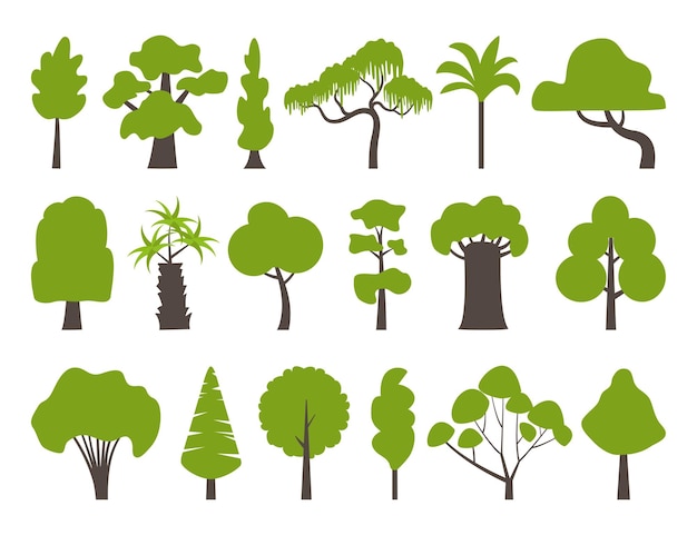 Grand Ensemble D'arbres Verts Variés Icônes D'arbres Définies Dans Un Style Plat Moderne Illustration Vectorielle