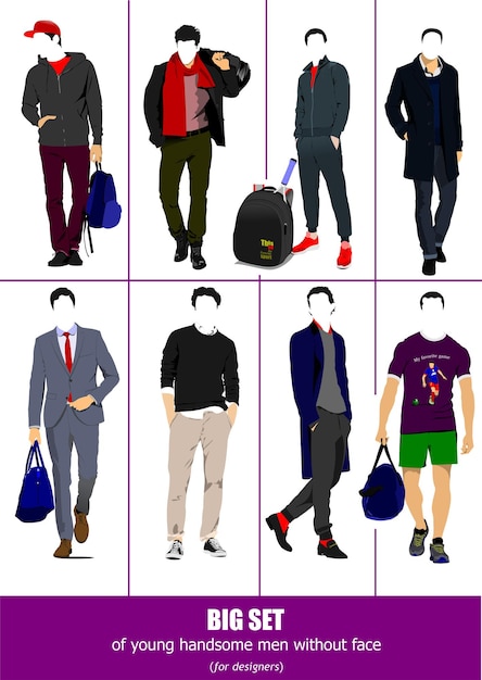 Vecteur grand ensemble de beaux hommes abstraits sans visage sportsmen vector 3d illustration