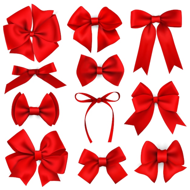 Grand Ensemble De Boucles Et De Rubans Cadeau Réaliste Rouge