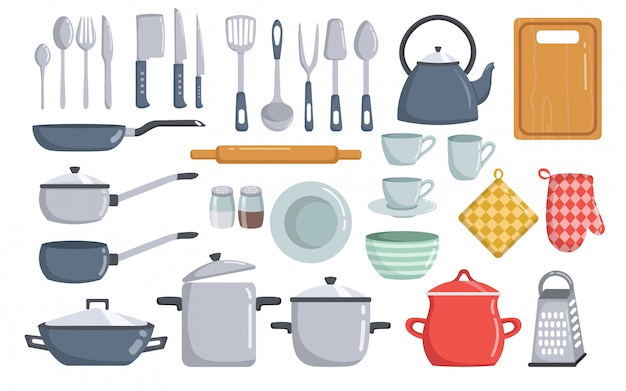 Grand ensemble de cuisine outils vectoriels éléments de dessin animé