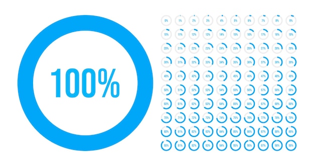 Grand Ensemble De Diagrammes De Pourcentage De Cercle De 0 à 100 Pour Cent. Illustration Vectorielle. Diagramme De Cercle De Collection De Couleur Bleu Isolé Sur Blanc. à Utiliser Pour L'infographie, L'interface Utilisateur, La Conception Web, La Présentation D'entreprise.