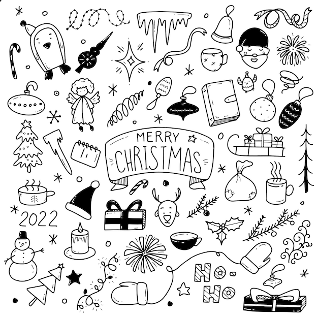 Grand ensemble d'éléments de design de Noël dans le style de doodle
