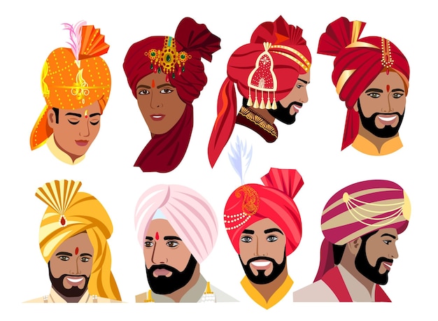 Grand Ensemble D'hommes Indiens En Turbans