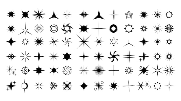 Grand Ensemble Icônes Étoiles Collection Noire Sparkles Symboles Vectoriels Brille Éléments