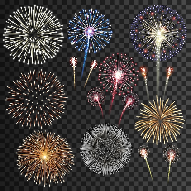 Grand Ensemble D'illustration De Feux D'artifice Isolés