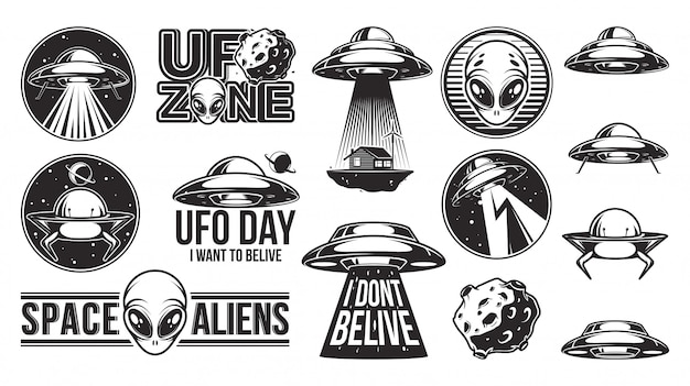 Vecteur grand ensemble de logo étrangers. ufo day.