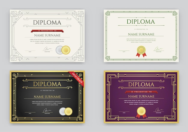 Grand Ensemble De Modèle De Conception Premium De Diplôme Ou De Certificat En Vecteur