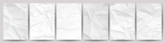 Grand Ensemble De Papiers Froissés Blancs Propres Sur Un Fond Transparent Feuilles De Papier Vides Froissées Avec Ombre Pour Affiches Et Bannières Illustration Vectoriel