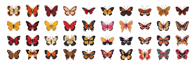 Grand Ensemble De Papillons Griffonnés Collection De Papillons Isolés Sur Fond Blanc Vecteur