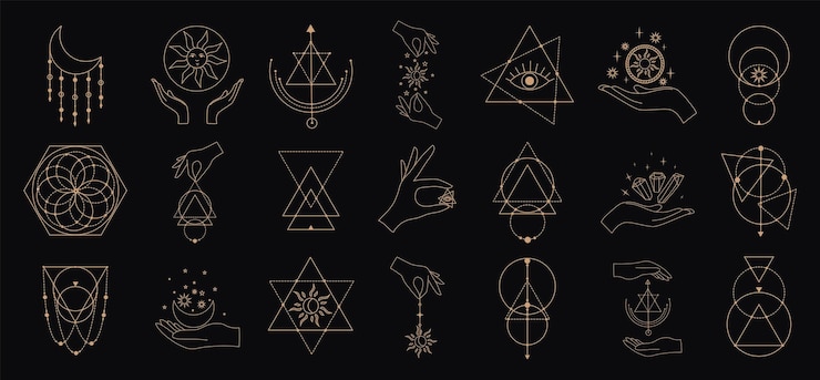 Vecteur grand ensemble vectoriel de symboles magiques et astrologiques silhouettes de signes mystiques esthétique ésotérique