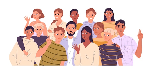 Grand groupe de personnes diverses. Communauté de jeunes.