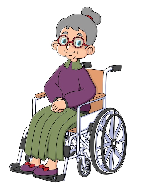 Vecteur grand-mère est assise dans un fauteuil roulant sur un fond blanc