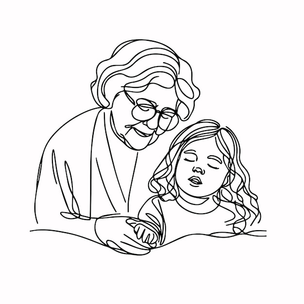 Grand-mère avec petite-fille illustration vectorielle isolée sur un fond blanc.