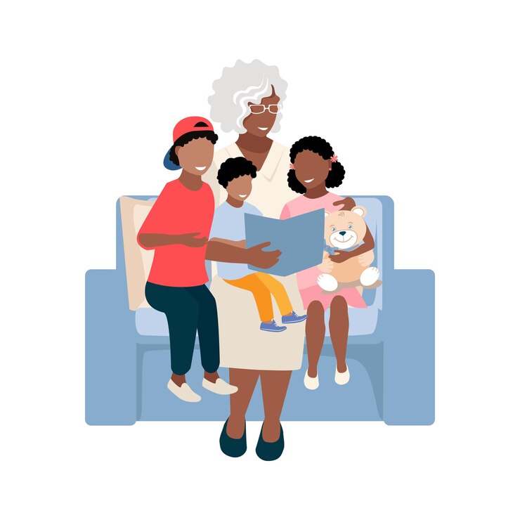 Vecteur la grand-mère et les petits-enfants
