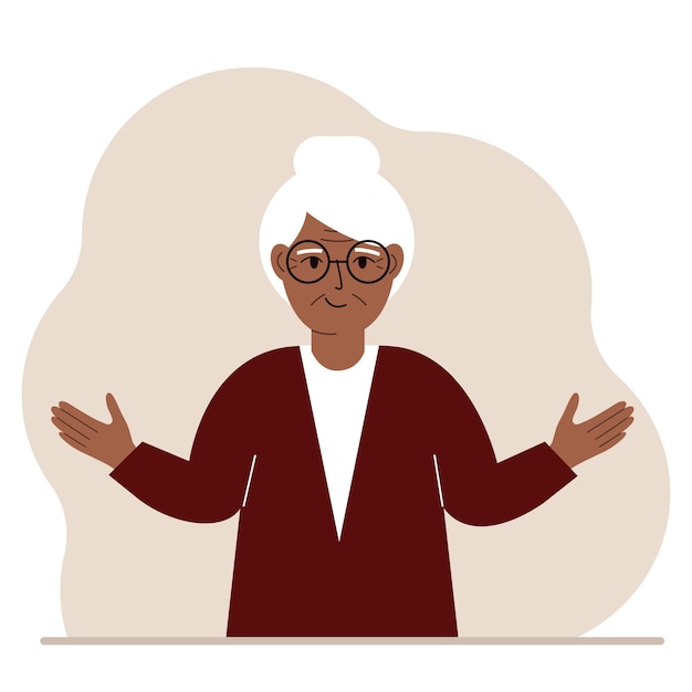 Vecteur grand-mère avec un sourire et des bras étendus dans différentes directions. vecteur