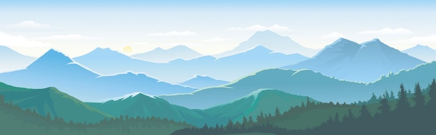 Un grand nombre de montagnes vastes paysages touchant les horizons cieux et dense luxuriance