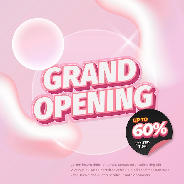 Grand Opening Sale offres de remise avec une bannière de fond fluide rose doux de luxe