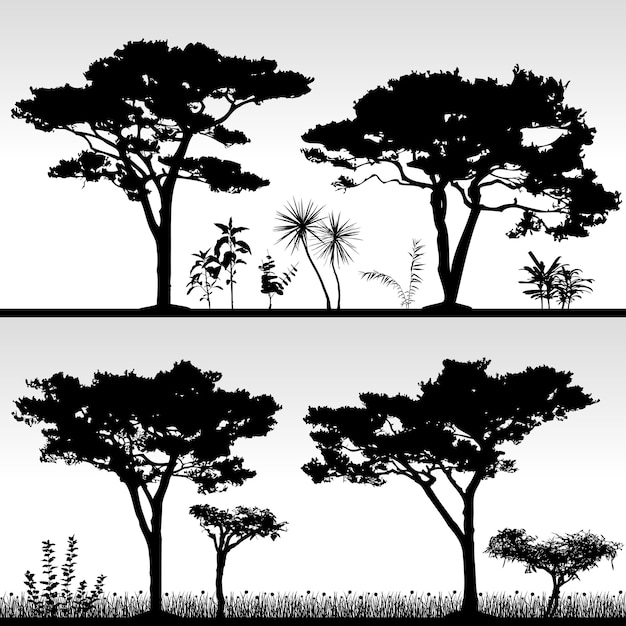 Vecteur grand paysage de silhouette d'arbre.