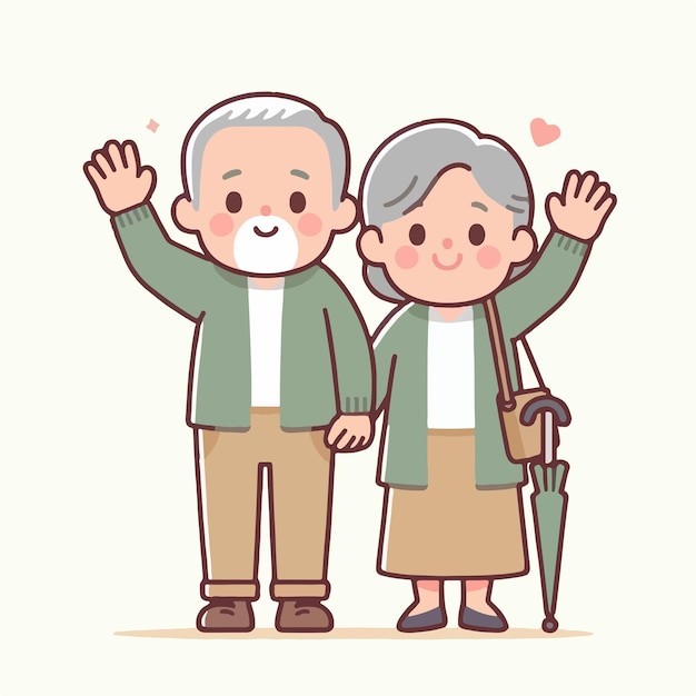 Le grand-père et la grand-mère expriment leur salut dans un style plat simple.