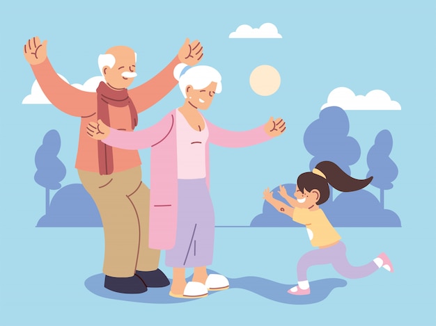 Grand-père Et Grand-mère Avec Petite-fille, Bonne Fête Des Grands-parents