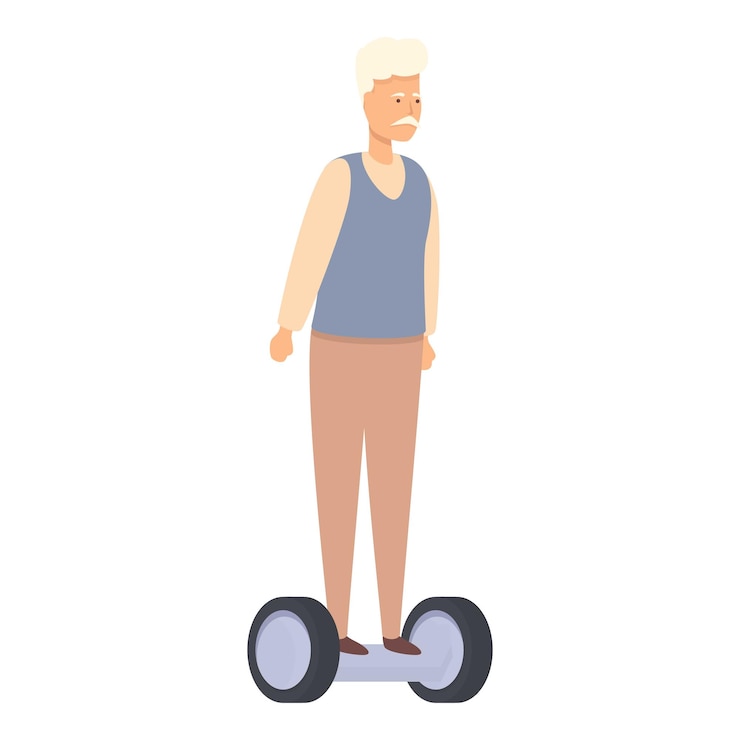 Vecteur grand-père ride hoverboard icône dessin animé vecteur personne âgée senior mobile