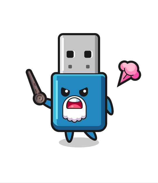 Le Grand-père Usb De La Clé Usb Se Met En Colère, Un Design De Style Mignon Pour Un T-shirt, Un Autocollant, Un élément De Logo