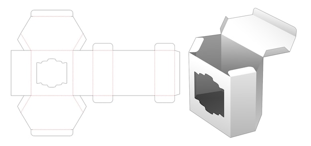 Grande Boîte Hexagonale En Carton Avec Modèle De Découpe De Fenêtre Vintage