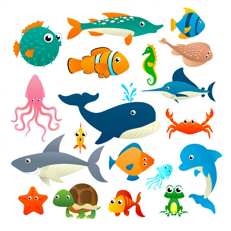 Vecteur grande collection d'animaux marins de dessin animé sur fond blanc