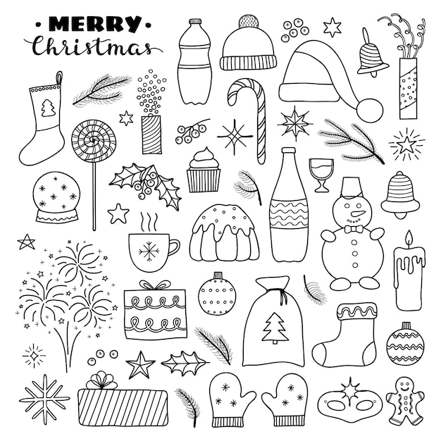 Grande collection d'articles de contour de Noël et de Nouvel An isolés sur un fond blanc