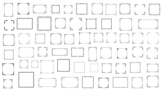 Grande collection de cadres en ligne simple noire Doodle carré cadre floral éléments de conception vectorielle style