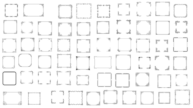 Grande collection de cadres en ligne simple noire Doodle carré cadre floral éléments de conception vectorielle style