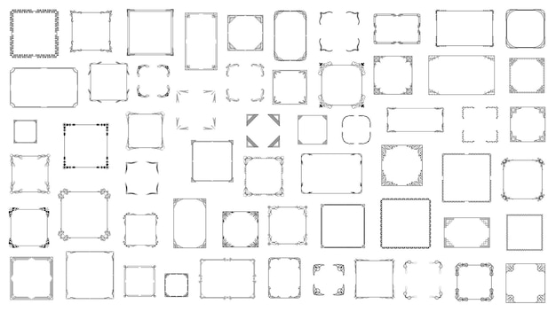 Grande collection de cadres en ligne simple noire Doodle carré cadre floral éléments de conception vectorielle style
