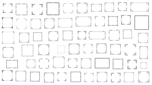 Grande collection de cadres en ligne simple noire Doodle carré cadre floral éléments de conception vectorielle style