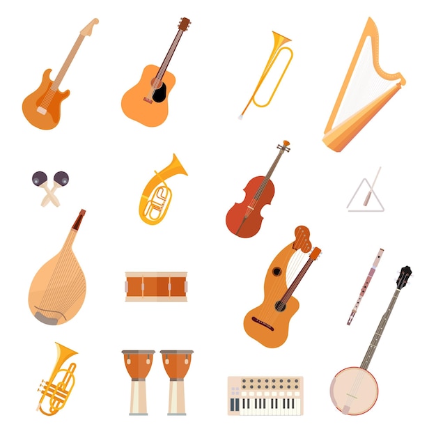 Grande collection d'instruments de musique différents de dessin animé Illustration vectorielle