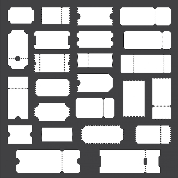 Vecteur grande collection de modèle de ticket et coupon vide vide. billets de concert ou de cinéma, coupons de réduction, bon cadeau, etc.