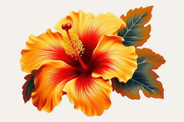 Vecteur une grande fleur d'hibiscus orange vif allongée sur la table isolée sur un fond blanc