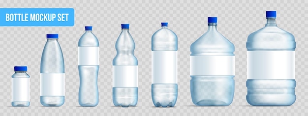 Vecteur grande et petite maquette de bouteille en plastique vide pour l'eau ou les liquides réaliste sur fond transparent illustration vectorielle isolée