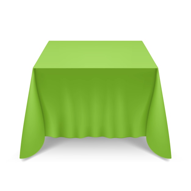 Grande table de banquet vide recouverte de nappe verte